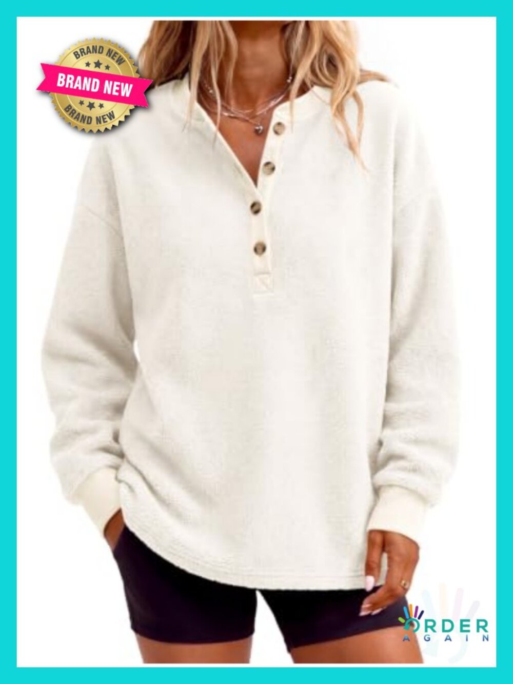 Fleece Pullover Sherpa Fuzzy Button Up Henley Sweatshirt